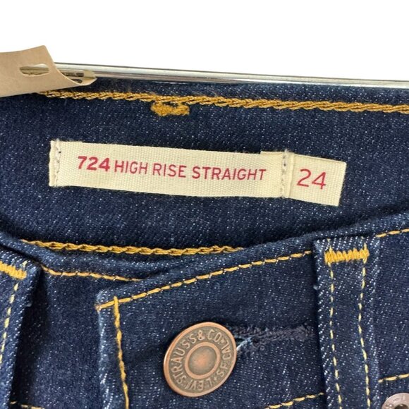 Levi's 724 High Rise Slim Straight Dark Wash Jean READ W24 L32 Casual Stretch - Picture 15 of 15